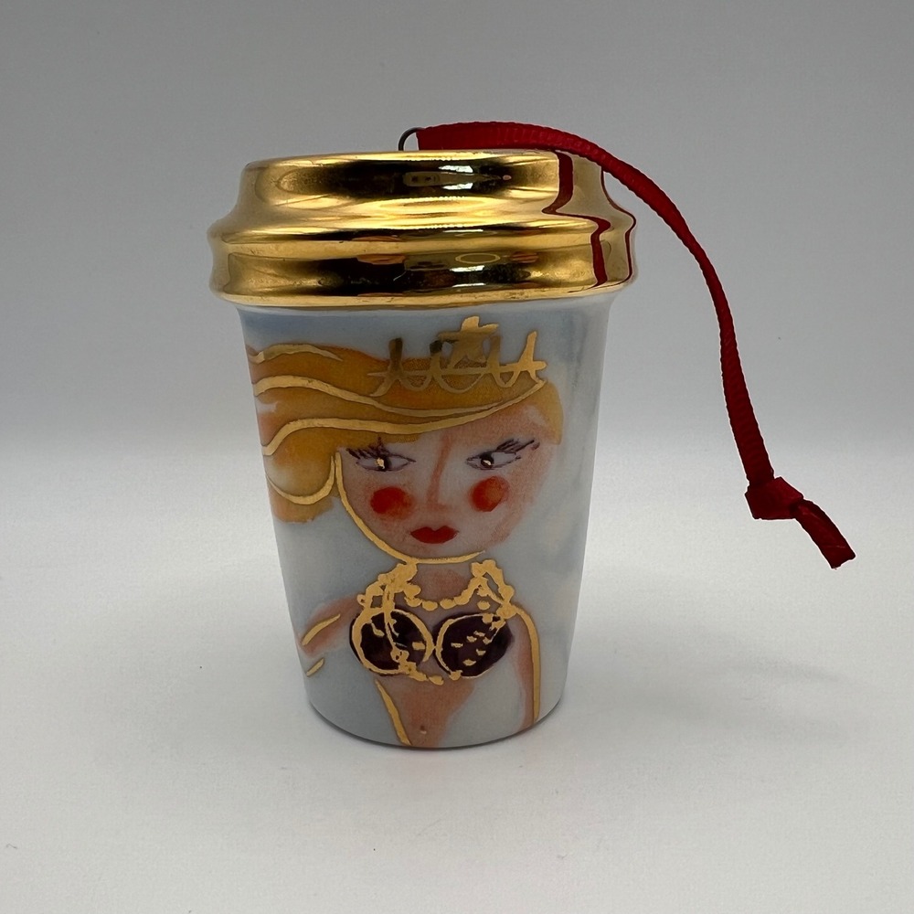 Starbucks Holiday 2015 Coffee Cup Ornament Mermaid Gold Seahorse